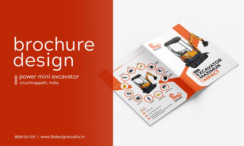 excavator brochure design trichy, company brochure design trichy, company profile design trichy, best brochure design company