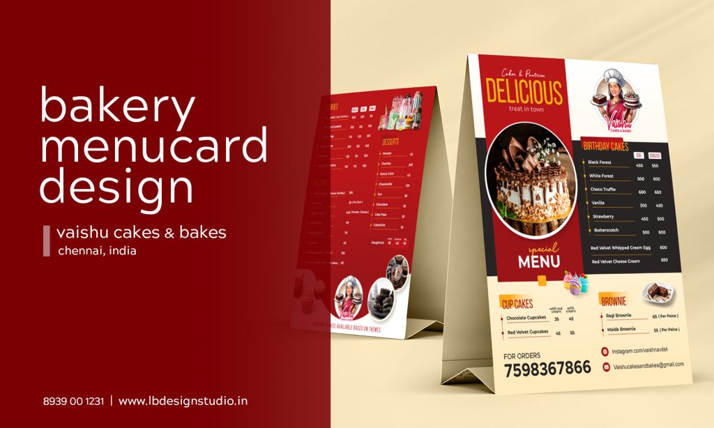 cakes and bakes menu card design chennai, menu card design trichy, bakery menu design trichy